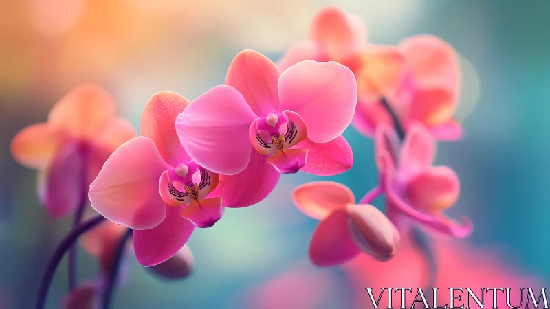 Pink Phalaenopsis Orchid Specimens with Shallow Depth of Field and Warm Color Gradient