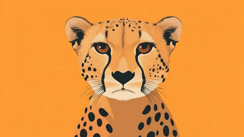 Sunlit cheetah stare on citrus-orange minimalist canvas.