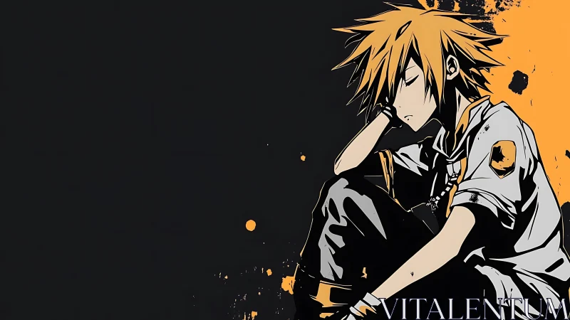 Melancholic anime youth in high-contrast cel-shaded palette