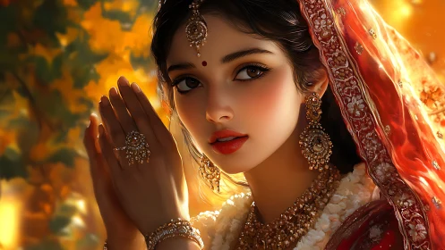 Digital portrait shows richly adorned woman in side lighting