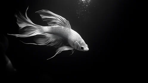 Monochrome betta fish rendered in dramatic side-lit contrast
