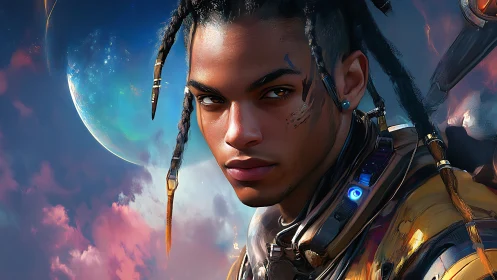 Starlit voyager studies distant worlds with quiet defiance