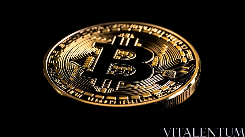 Macro closeup of gold-plated physical Bitcoin token on black