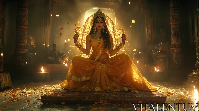 Temple-lit golden deity figure in symmetric cinematic framing.