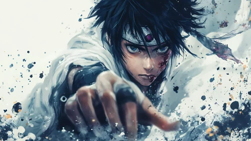 Young fighter extends hand in dynamic forward motion