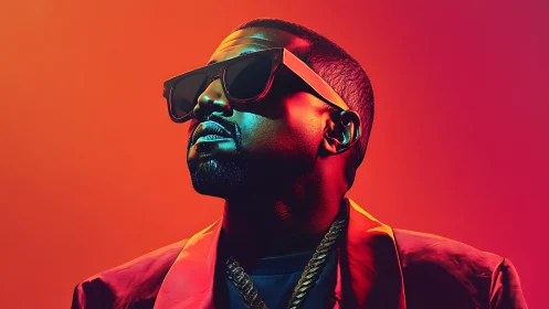 Man in sunglasses under vivid red and orange lighting