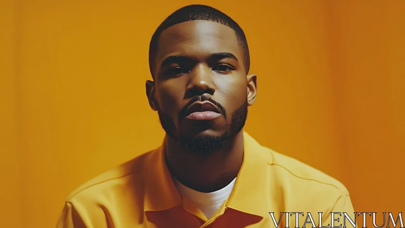 Serious portrait frames man in bold monochrome orange space