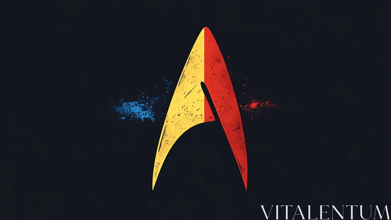 Minimal insignia emblem with dual-tone splatter effects.