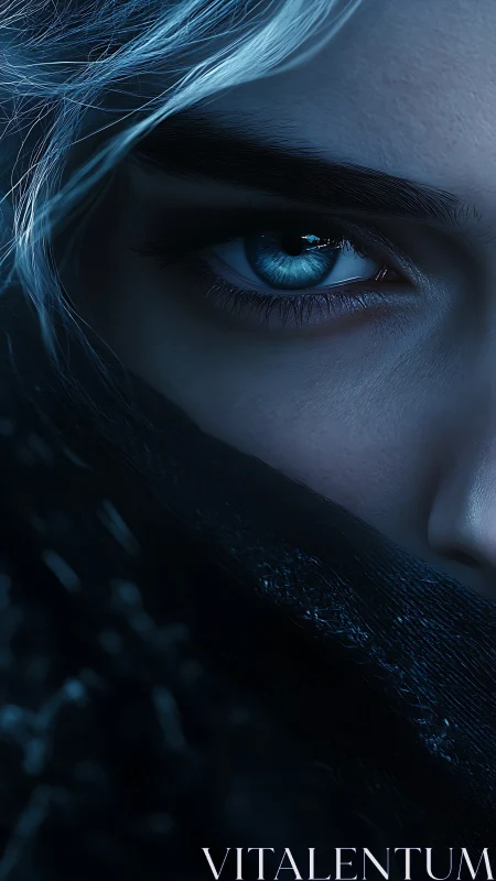 Icy blue gaze pierces shadowed midnight shroud. Period.