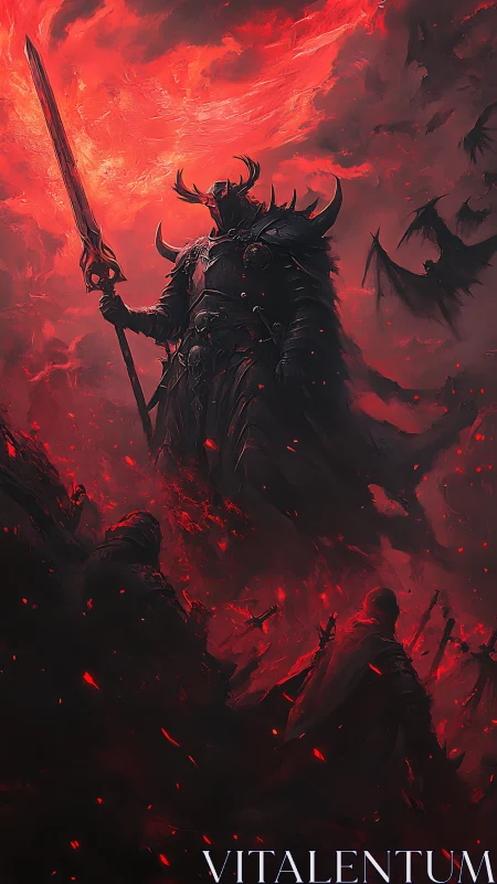 Armored hellknight commander with flaming greatsword in inferno