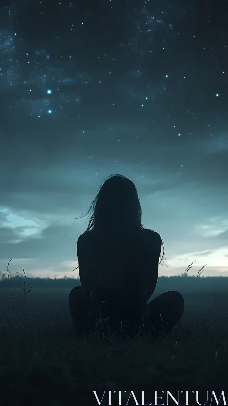 Silhouette of a seated figure observes a star-filled night sky
