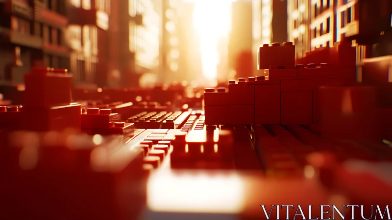 Pixelated Urban Metropolis with Golden Sunset Lighting