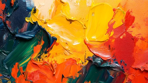 Bold Abstract Oil Painting With Vibrant Colors And Thick Texture.