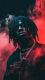 Moody portrait celebrates a confident artist in glowing smoke