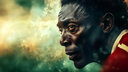 Close profile of focused older man in dramatic lighting