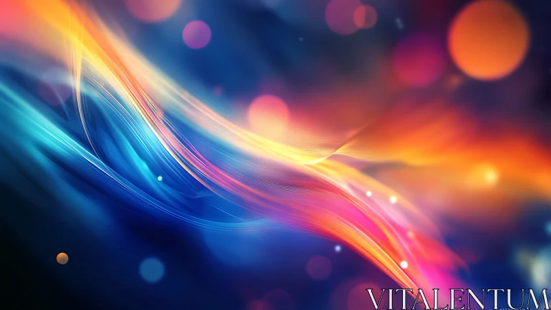 Abstract multicolor light waves with circular bokeh elements.