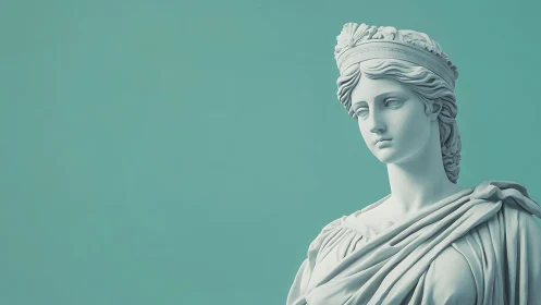 Neoclassical marble bust rendered in cool teal-toned digital lighting