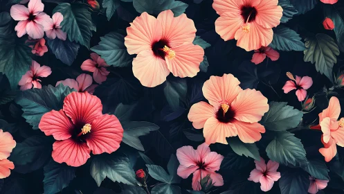 Hibiscus Flowers Against Dark Background