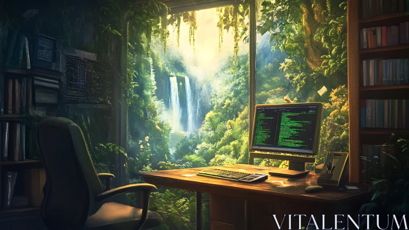 Coder’s rainforest window, where green code mirrors vines.