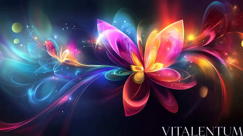 Luminous abstract flower bursts with fluid neon color.