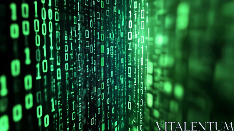 Green binary code matrix with vertical digital streams.