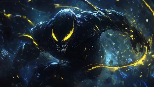 Symbiotic shadow entity with luminous yellow highlights.