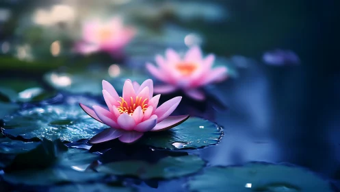 Moonlit lotus whispers over glassy midnight water. Period.