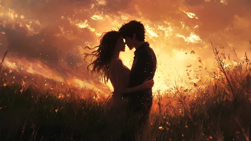 Silhouetted Figures Amid Inferno: Atmospheric Composite.