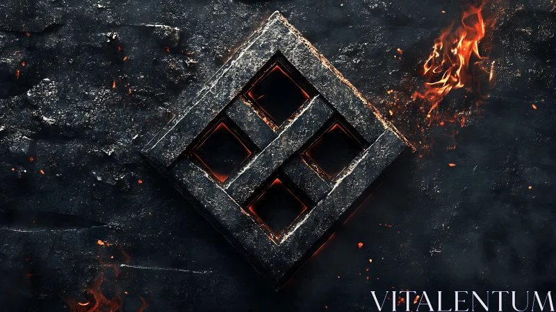 Geometric Symbol Ablaze in Fire and Stone.