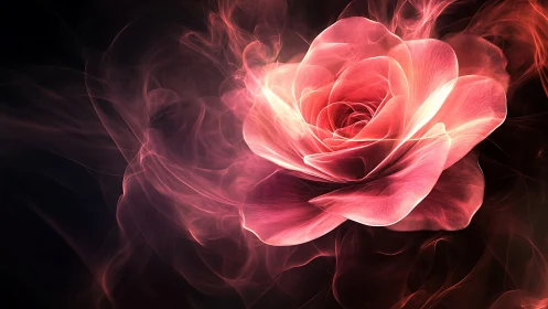 Luminous Pink Rose Dissolving Into Digital Energy