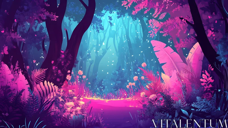 Luminescent Forest Clearing with Neon Flora.