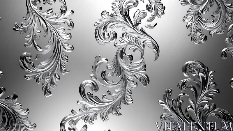 Baroque chrome acanthus scrolls on brushed metallic ground