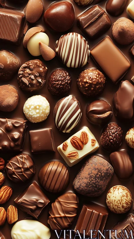 Assortment of chocolate confections arranged on neutral background.
