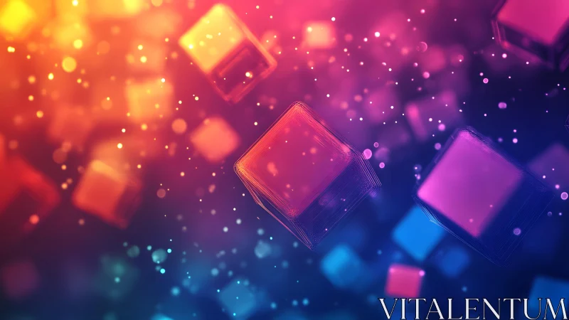 Floating Neon Cubes in Abstract Digital Art With Vibrant Colors.