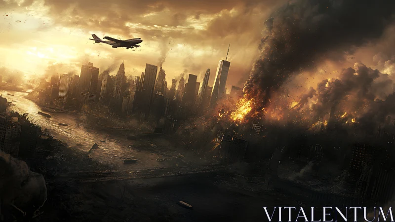 Apocalyptic urban skyline rendered in cinematic digital painting