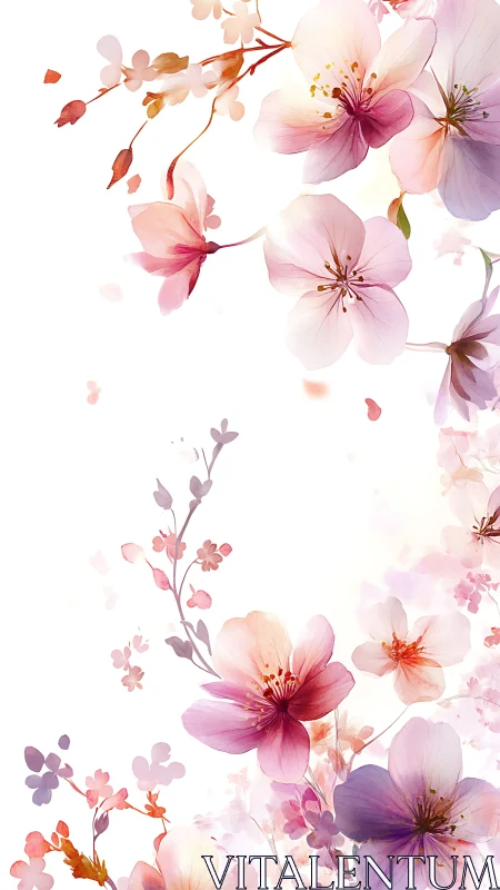 Watercolor Floral Composition: Gradient Petals with Translucent Botanical Forms.