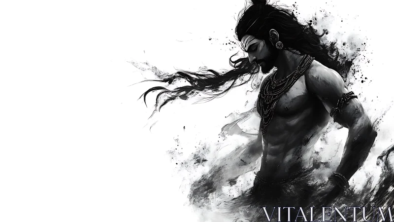 Storm-braided warrior dissolves into swirling ink and silence