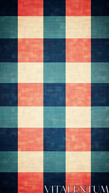 Retro plaid grid pattern with textured chromatic squares.