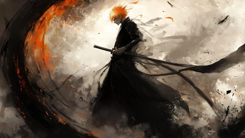 Stormborne swordsman carved from swirling ember shadows.