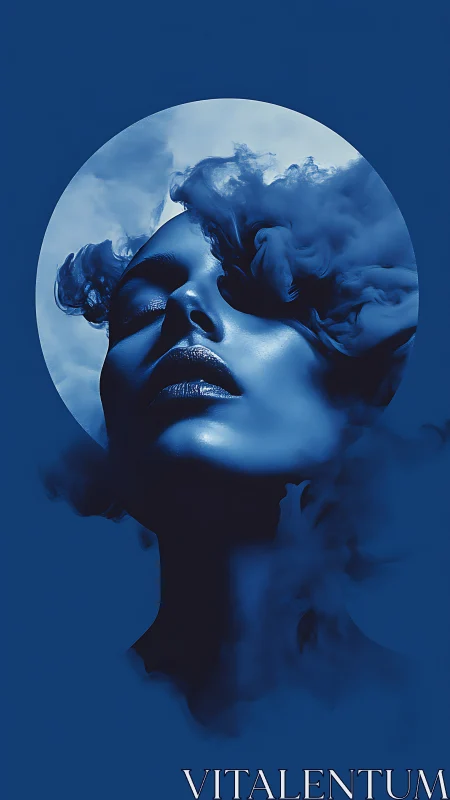 Monochrome lunar portrait with vaporous halo composition.