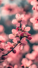 Cherry Blossom Branch with Shallow Depth of Field Bokeh