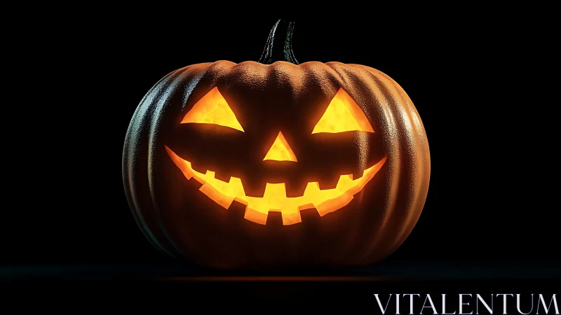 Glowing jack-o’-lantern grins in dramatic Halloween darkness