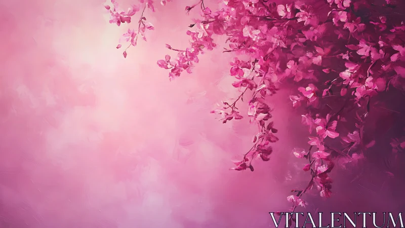 Pink Flowering Branches Against Gradient Background