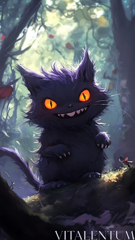 Bioluminescent-eyed forest cat rendered with soft rim lighting