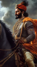 Armored warrior on horseback rendered in rich digital realism