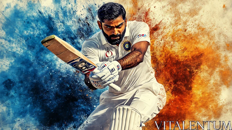 Cricket warrior carves a shot through storms of blue and fire