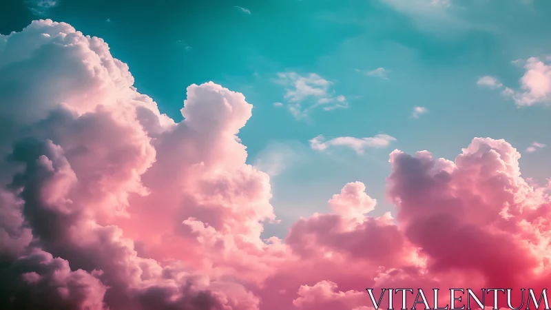 Cotton candy clouds drift softly beneath a tranquil teal sky