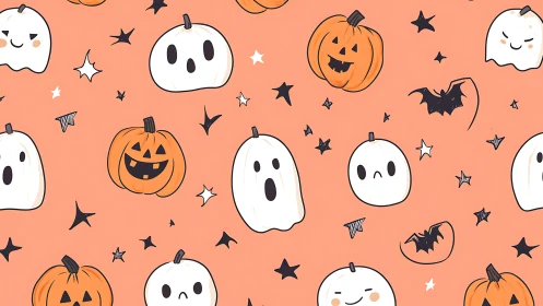 Playful pumpkins and shy ghosts on peachy Halloween night.