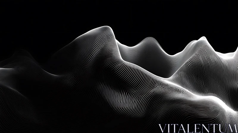 Flowing luminous waves trace a calm abstract mountain range