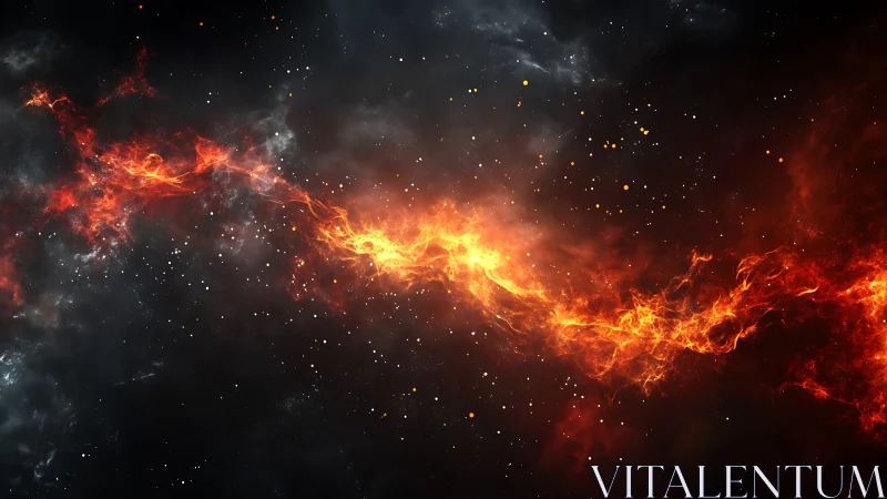 Fiery nebula strand cutting across a dark star field.